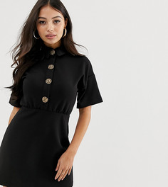 Платье мини с воротником и пуговицами с леопардовым принтом ASOS DESIGN Petite-Черный