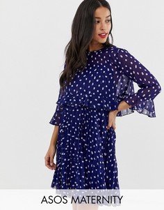 Двухслойное плиссированное платье мини в горошек ASOS DESIGN Maternity-Мульти