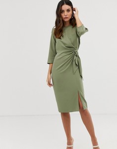 Платье миди с запахом и длинными рукавами ASOS DESIGN-Зеленый