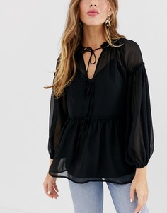Прозрачный свободный топ с завязкой ASOS DESIGN-Черный