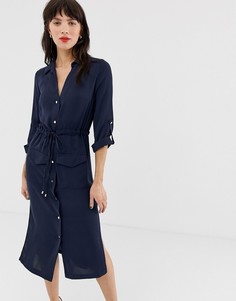 Темно-синее платье-рубашка в стиле милитари River Island-Темно-синий