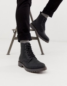 Черные кожаные ботинки на шнуровке с толстой подошвой ASOS DESIGN-Черный