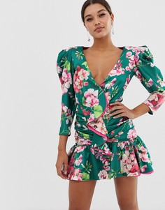 Платье мини с цветочным принтом Bronx & Banco Sofia-Зеленый
