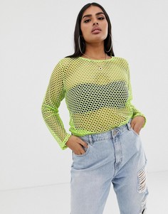 Ярко-зеленый сетчатый лонгслив ASOS DESIGN Curve