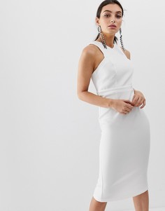 Белое платье миди с высоким воротом River Island-Белый