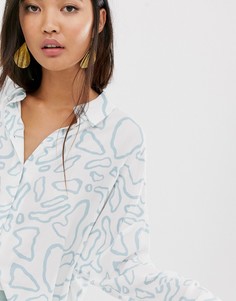Укороченная рубашка с длинными рукавами и абстрактным принтом ASOS DESIGN-Мульти