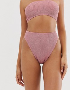 Розовые плавки-бикини с завышенной талией ASOS DESIGN-Розовый