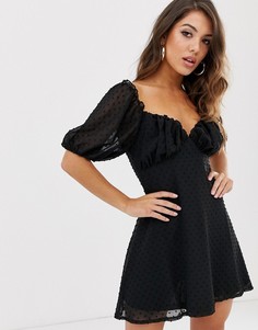 Черное платье миди из ткани добби Missguided - milkmaid-Черный