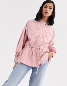Выбеленная рубашка с длинными рукавами и поясом ASOS DESIGN-Розовый