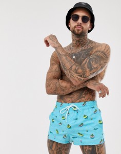 Короткие шорты для плавания с принтом ASOS DESIGN-Синий