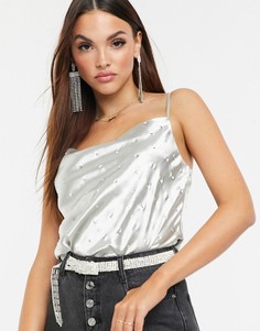 Атласный топ на бретельках ASOS DESIGN-Серебряный