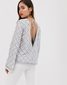 Декорированный лонгслив с глубоким вырезом на спине ASOS DESIGN-Бесцветный