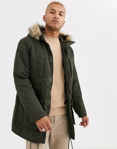 Зеленая парка на подкладке из искусственного меха ASOS DESIGN-Зеленый