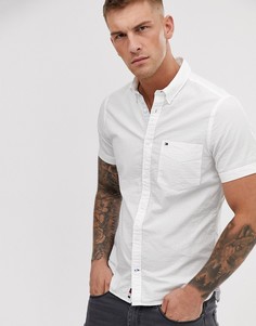 Белая приталенная рубашка на пуговицах с короткими рукавами и логотипом Tommy Hilfiger-Белый