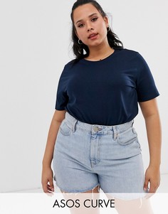 Темно-синяя футболка из органического хлопка с круглым вырезом ASOS DESIGN Curve ultimate-Темно-синий