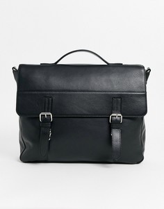 Черная кожаная сумка сэтчел с двумя ремешками ASOS DESIGN-Черный
