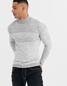 Белый вязаный джемпер в бретонскую полоску ASOS DESIGN-Серый