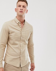 Приталенная оксфордская рубашка ASOS DESIGN-Бежевый