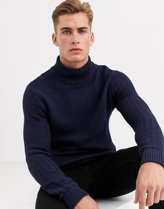 Темно-синий фактурный джемпер с высоким воротником Selected Homme