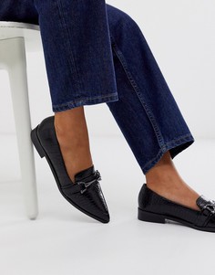 Черные туфли на плоской подошве с пряжками и острым носом ASOS DESIGN Master-Черный