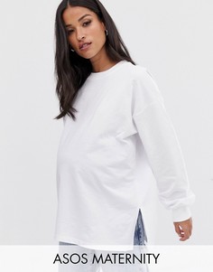 Очень свободный легкий свитшот белого цвета с разрезами ASOS DESIGN Maternity-Белый