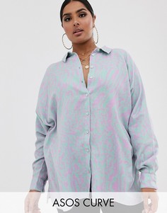 Рубашка бойфренда с длинными рукавами и принтом ASOS DESIGN Curve-Мульти