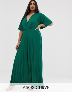 Платье-кимоно макси с плиссировкой ASOS DESIGN Curve-Зеленый