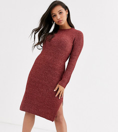 Коричневое трикотажное платье миди с боковым разрезом Vero Moda Petite-Коричневый