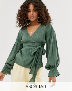 Фактурный топ с длинными рукавами и запахом ASOS DESIGN Tall-Бесцветный