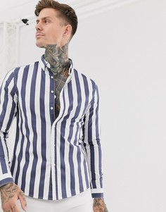 Серая зауженная рубашка в полоску ASOS DESIGN-Серый
