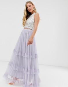 Юбка макси из тюля Lace & Beads-Фиолетовый