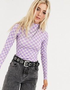 Фиолетовое боди в шахматную клетку с высоким воротом ASOS DESIGN-Фиолетовый