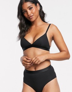 Черный трикотажный бюстгальтер в рубчик Monki