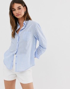 Oversize-рубашка в белую и синюю полоску Monki-Черный