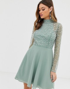 Платье мини с отделкой на лифе и запахом на юбке ASOS DESIGN-Зеленый