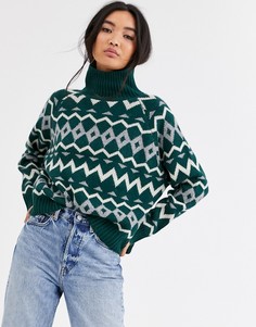 Джемпер с высоким воротом и традиционным узором Фэйр-Айл Selected Femme-Зеленый