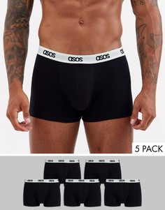 Боксеры-брифы с фирменным поясом ASOS DESIGN - Набор из 5 пар со скидкой-Черный