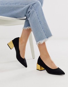 Черные туфли из искусственной замши на каблуке New Look-Черный