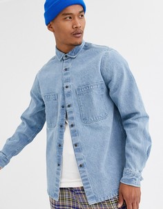Выбеленная джинсовая рубашка навыпуск с двумя карманами ASOS DESIGN-Синий