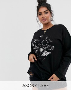 Свитшот с принтом солнечной системы ASOS DESIGN Curve-Черный