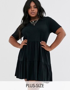 Черное свободное платье с короткими рукавами New Look Curve-Черный