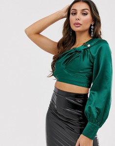 Зеленый кроп-топ на одно плечо с пуговицами 4th + Reckless