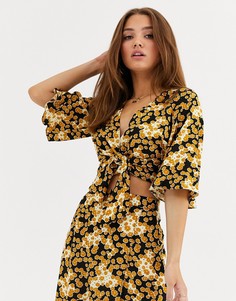 Топ с запахом и цветочным принтом ASOS DESIGN-Мульти