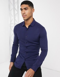 Темно-синяя рубашка скинни из вискозы ASOS DESIGN-Темно-синий