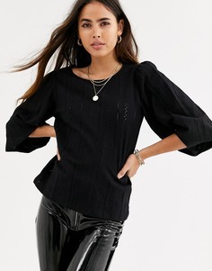 Черный топ с пышными рукавами River Island