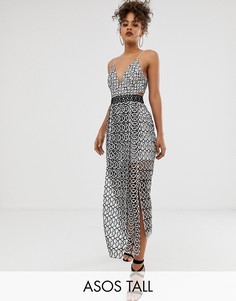 Платье миди с ярусной юбкой и геометричным принтом ASOS DESIGN Tall-Мульти