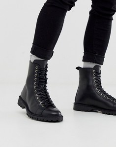 Кожаные походные ботинки черного цвета на шнуровке Selected Homme-Черный