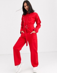 Красный джинсовый комбинезон с молниями ASOS DESIGN