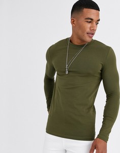 Обтягивающий лонгслив хаки с круглым вырезом ASOS DESIGN-Зеленый