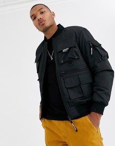 Черный бомбер в стиле милитари Bershka